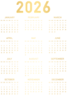 2026 Gold Calendar US PNG Clipart