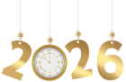 2026 Gold Clock PNG Clipart