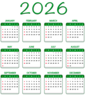 2026 Green Calendar Transparent Image PNG
