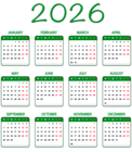 2026 Green EU Calendar Transparent Image PNG