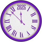 2026 New Year Purple Clock PNG Clipart