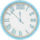 2026 New Year Snowy Clock PNG Clipart