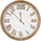 2026 New Year Wood Clock PNG Clipart