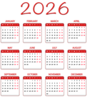 2026 Red EU Calendar Transparent Image PNG