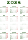 2026 Transparent Calendar Green