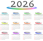 2026 Transparent Retro Colors US Calendar