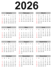 2026 US Calendar Classic Transparent Clipart