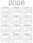 2026 US Calendar Elegant Transparent PNG Clipart