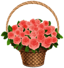 Basket with Red Roses PNG Clipart Image