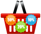 Shopping Basket with Discount Icons PNG Clip Art Image