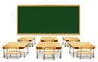Classroom with Green Board and Desks PNG Clipart Image