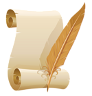 Scrolled Paper and Quill Pen PNG Clipart Image