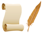 Scrolled Paper and Quill Pen PNG Picture