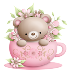 Cup and Teddy with Flowers Decoration PNG Clipart