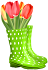 Green Rubber Boots with Tulips Transparent Image