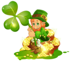 Saint Patrick's Day Leprechaun with Pot of Gold and Shamrock PNG Clipart