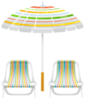 Beach Umbrella and Two Chairs PNG Clip Art Image
