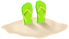 Green Flip Flops in Sand PNG Clipart Image