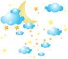 Moon Clouds and Stars PNG Clip-Art Image