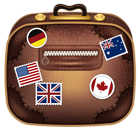 Brown Suitcase with Flags PNG Clipart Picture