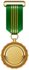 Gold Medal with Green Ribbon PNG Clipart Image