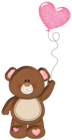Brown Teddy with Pink Heart Balloon PNG Clipart