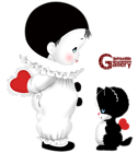 Cute Mime and Kitten with Hearts Large PNG Clipart