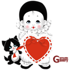 Cute Mime with Heart and Kitten Large PNG Clipart
