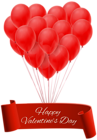 Happy Valentine's Day Banner with Balloons PNG Clip Art Image