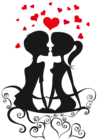 Love Couple Silhouettes on a Bench with Hearts PNG Clipart