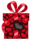 Valentines Day Red and Black Gift with Hearts PNG Clipart Picture
