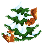 Transparent Snowy Tree with Squirrels PNG Clipart