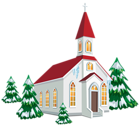 Winter Church with Snow Trees PNG Clipart Image