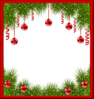 Christmas PNG Transparent Frame with Red Ornaments