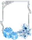 Large Transparent Christmas Silver Photo Frame with Blue Gifts and Flowers