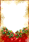 Red Christmas PNG Frame with Gold Snowflakes