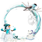 Round Transparent Blue PNG Christmas Frame with Snowman