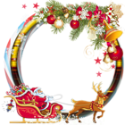 Round Transparent PNG Christmas Photo Frame with Santa Sleng
