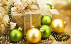 Christmas Wallpaper with Green and Gold Ornaments